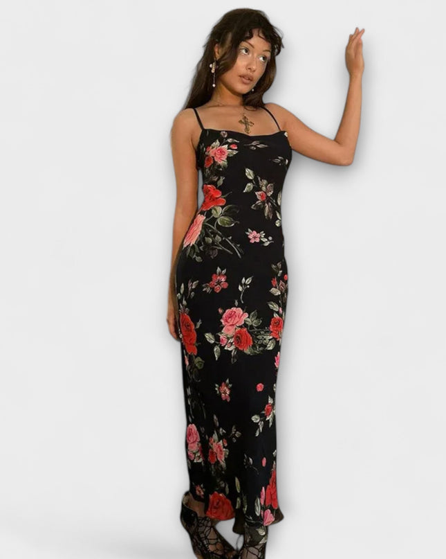 Ramona - Blumenmuster Spaghetti-Träger Bodycon Kleid