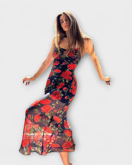 Ramona - Blumenmuster Spaghetti-Träger Bodycon Kleid