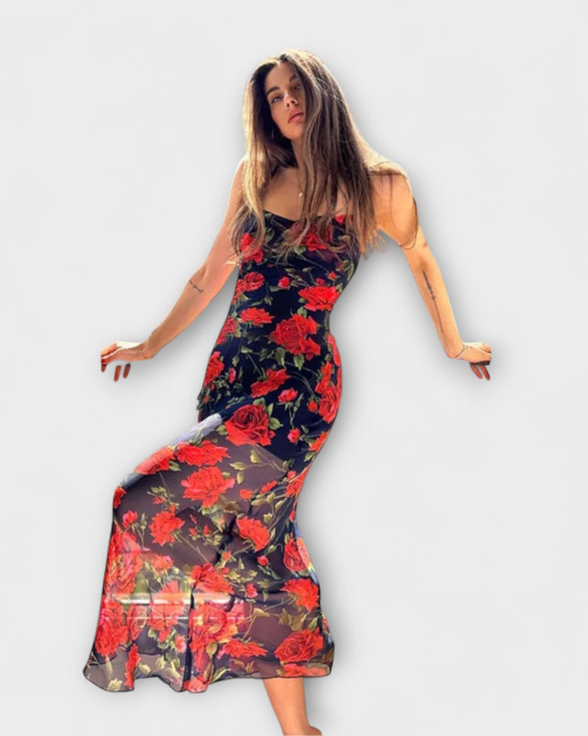 Ramona - Blumenmuster Spaghetti-Träger Bodycon Kleid