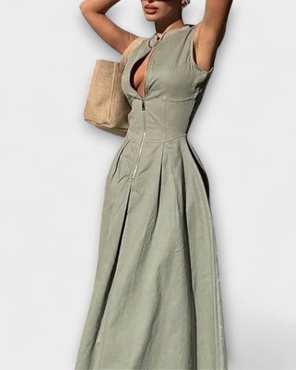 Eva - Ärmelloses Plissee Bodycon Midi Kleid
