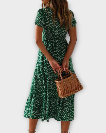 Franka - Vintage Blumenmuster Puffärmel Maxikleid