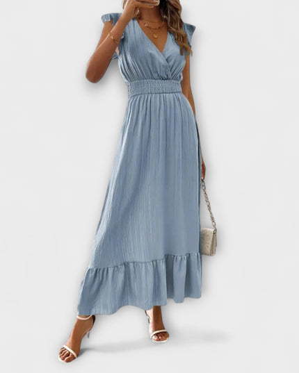 Klara - Maxikleid mit gerüschten Ärmeln und tiefem V-Ausschnitt
