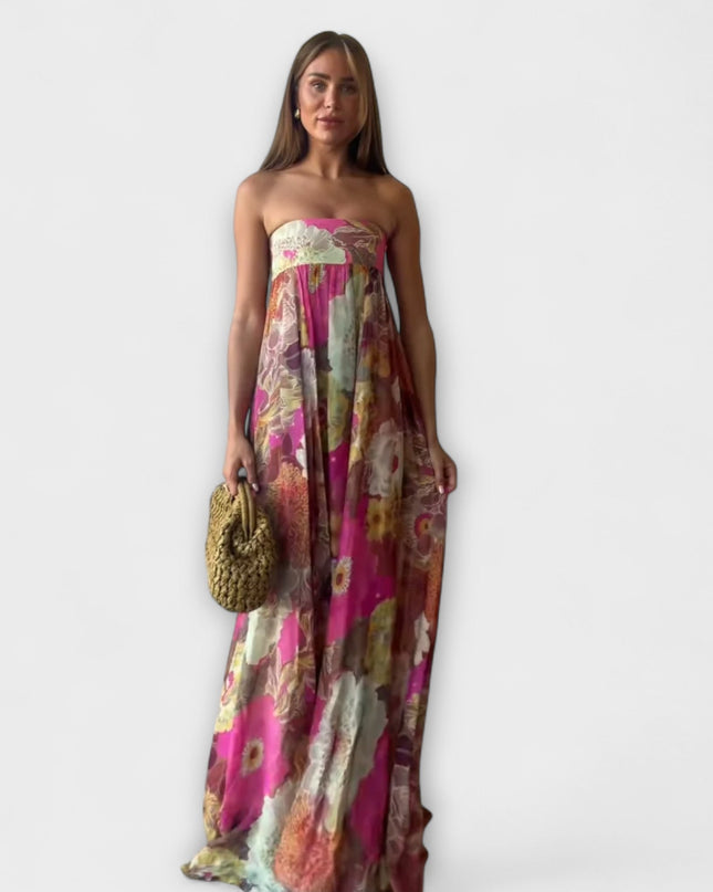Katharina - Schickes Retro Trägerloses Plissiertes Maxikleid