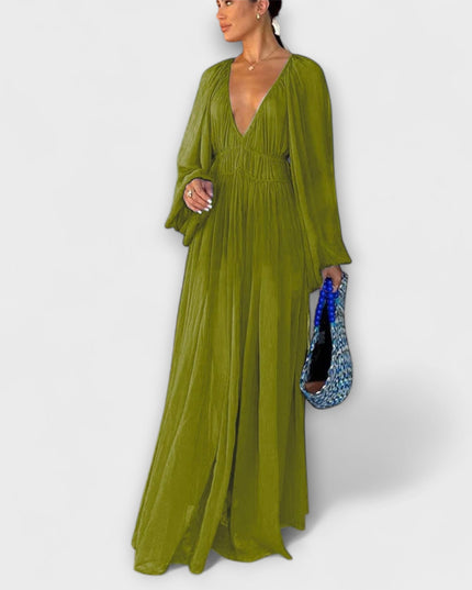 Elli - Elegantes Plissiertes Langarmkleid