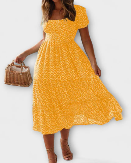 Franka - Vintage Blumenmuster Puffärmel Maxikleid
