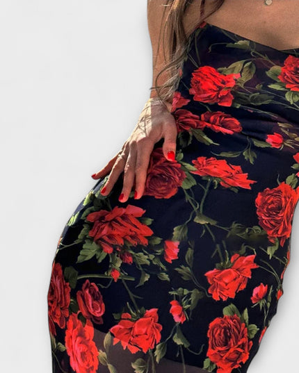 Ramona - Blumenmuster Spaghetti-Träger Bodycon Kleid