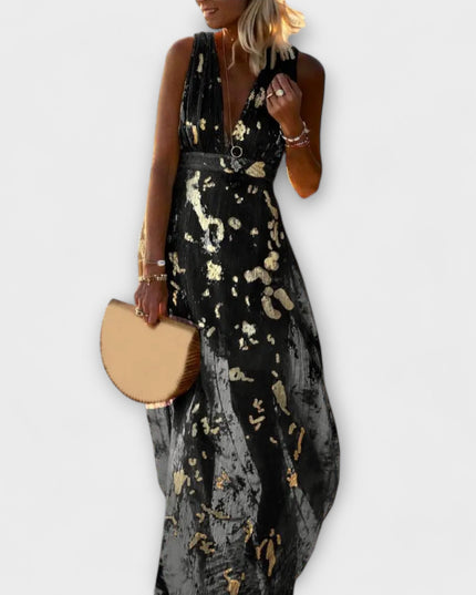 Sybilla - Fließendes Kleid mit V-Ausschnitt und Pailletten-Details