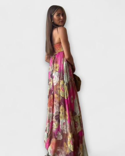 Katharina - Schickes Retro Trägerloses Plissiertes Maxikleid