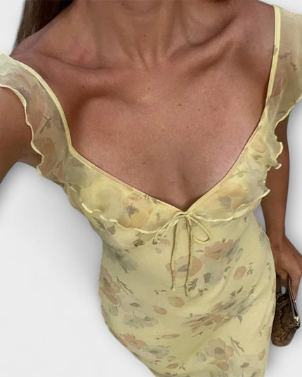 Lisa - Kryptografisches Floralprint Plunge Maxi Kleid