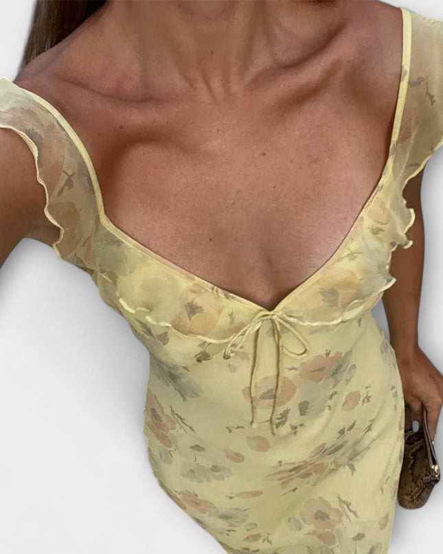 Lisa - Kryptografisches Floralprint Plunge Maxi Kleid