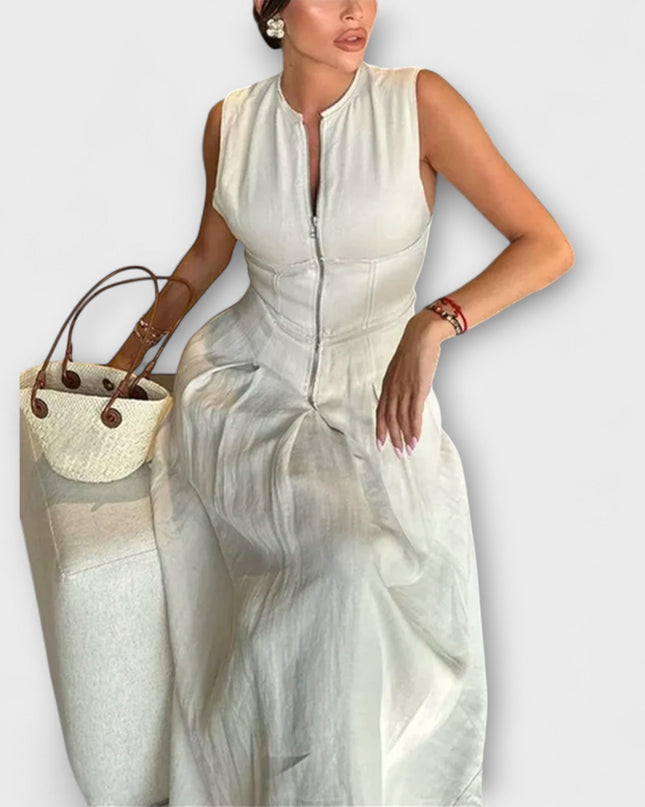 Eva - Ärmelloses Plissee Bodycon Midi Kleid