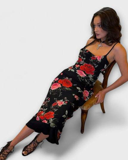 Ramona - Blumenmuster Spaghetti-Träger Bodycon Kleid
