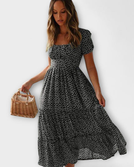 Franka - Vintage Blumenmuster Puffärmel Maxikleid
