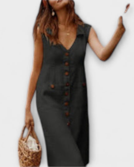 Carla – A-Linien-Kleid aus Baumwoll-Leinen mit Umlegekragen