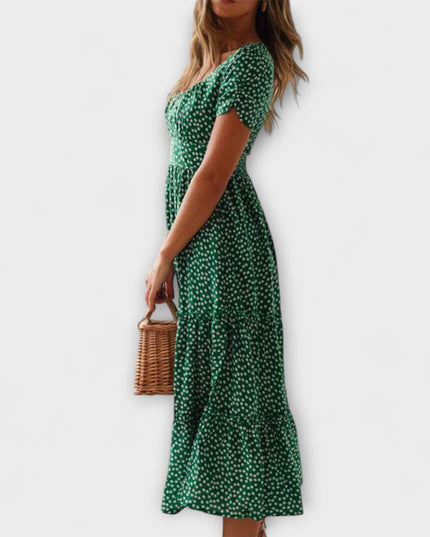 Franka - Vintage Blumenmuster Puffärmel Maxikleid