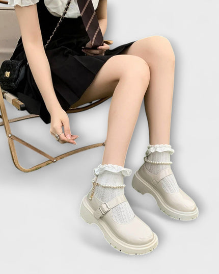 Pearl - Luxus Perlen Mary Jane Leder Schuhe