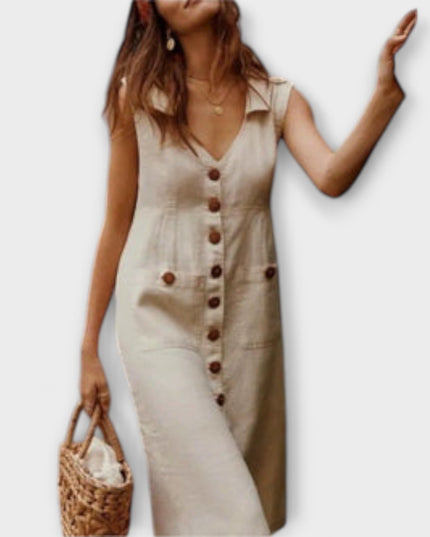 Carla – A-Linien-Kleid aus Baumwoll-Leinen mit Umlegekragen