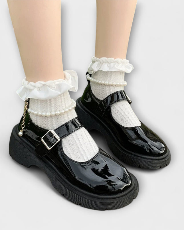 Pearl - Luxus Perlen Mary Jane Leder Schuhe