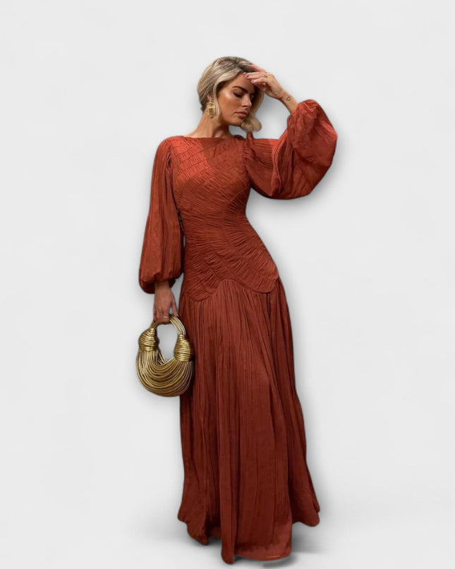Elli - Elegantes Plissiertes Langarmkleid
