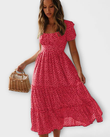 Franka - Vintage Blumenmuster Puffärmel Maxikleid