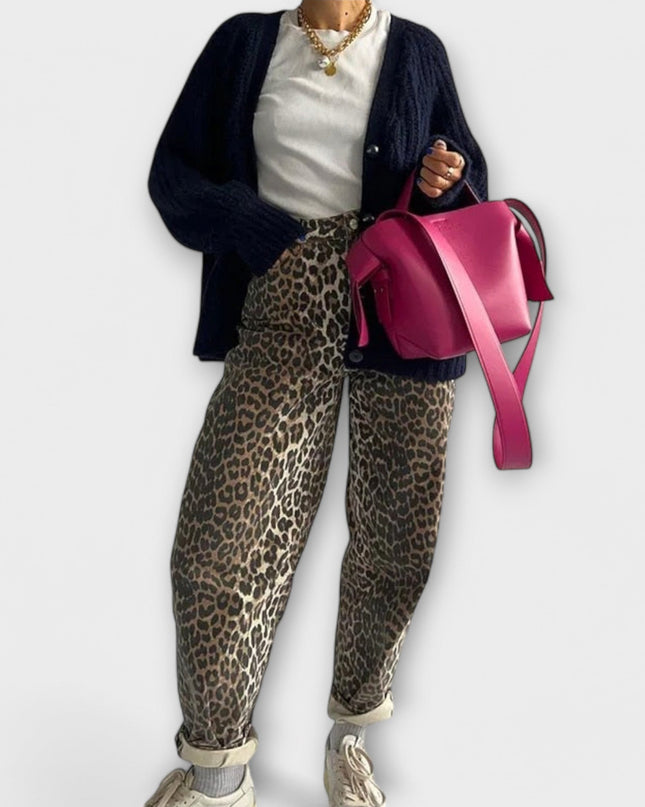 Selma – Vintage-Jeans Mit Wildem Leopardenprint