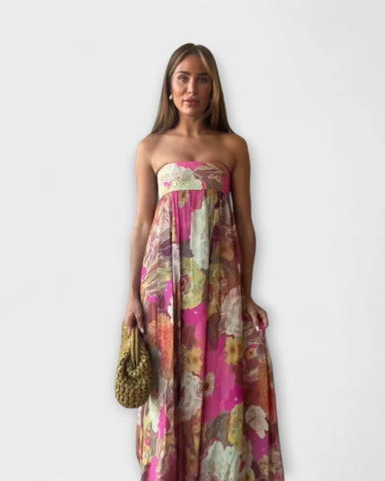 Katharina - Schickes Retro Trägerloses Plissiertes Maxikleid