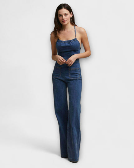 Minka – Weit geschnittener Jeans-Jumpsuit mit Taillenband