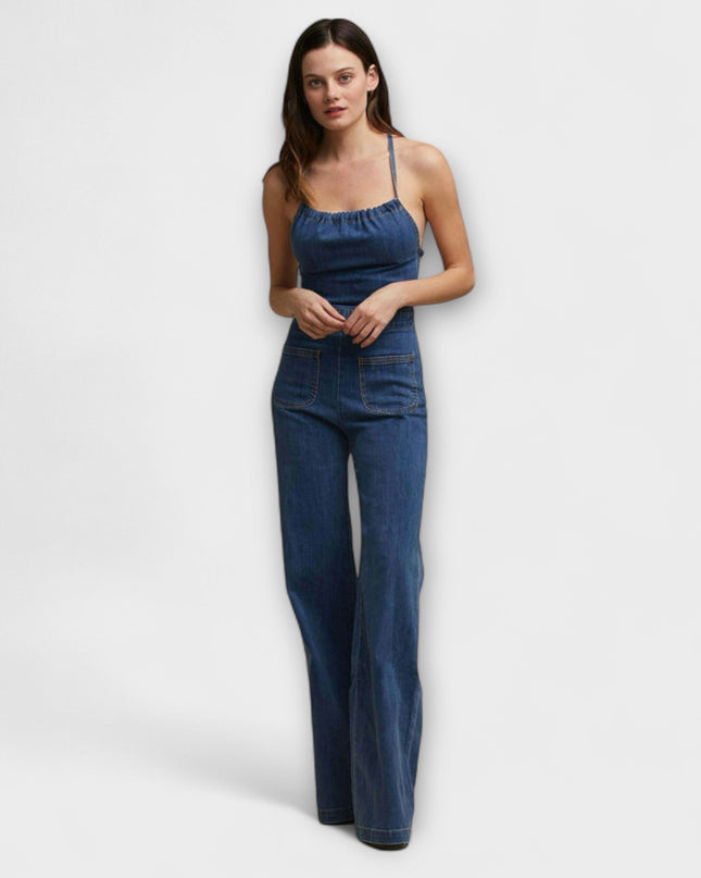 Minka – Weit geschnittener Jeans-Jumpsuit mit Taillenband