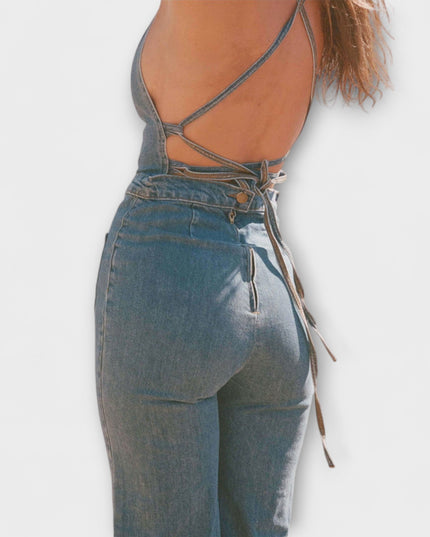 Minka – Weit geschnittener Jeans-Jumpsuit mit Taillenband