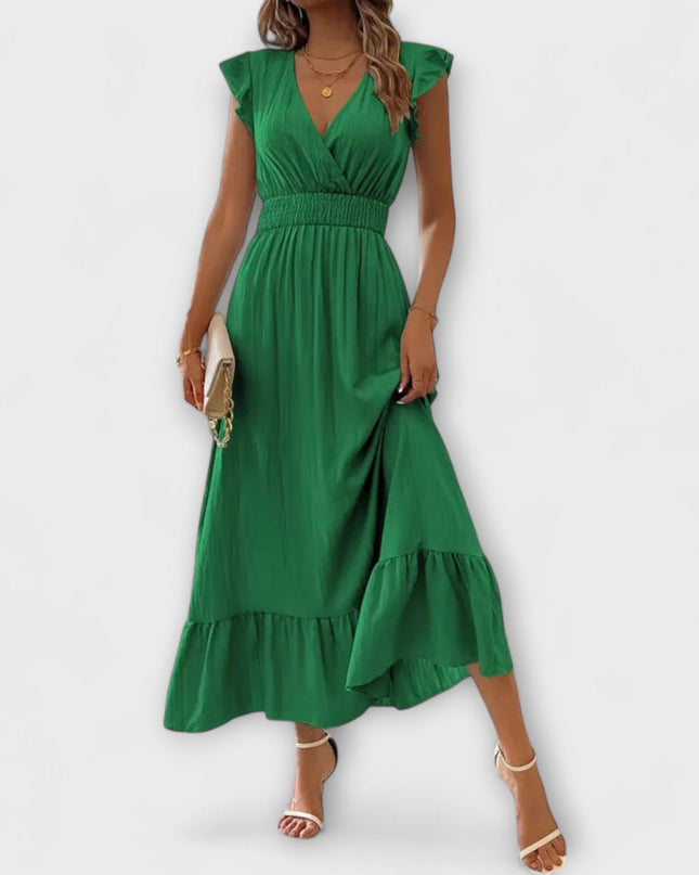 Klara - Maxikleid mit gerüschten Ärmeln und tiefem V-Ausschnitt