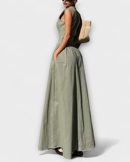 Eva - Ärmelloses Plissee Bodycon Midi Kleid