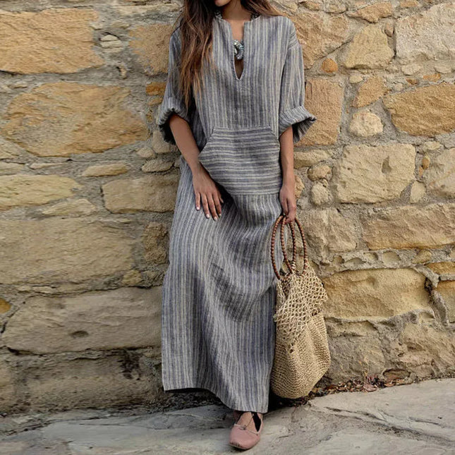 Rita - Lässiges Maxikleid mit Streifen und V-Ausschnitt