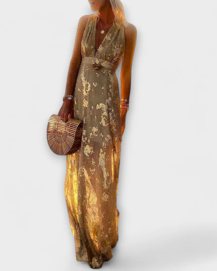Sybilla - Fließendes Kleid mit V-Ausschnitt und Pailletten-Details