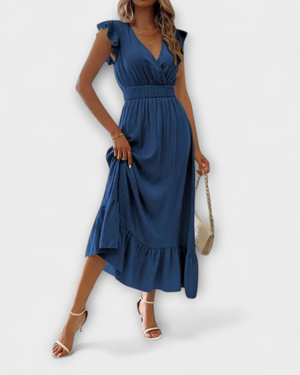 Klara - Maxikleid mit gerüschten Ärmeln und tiefem V-Ausschnitt