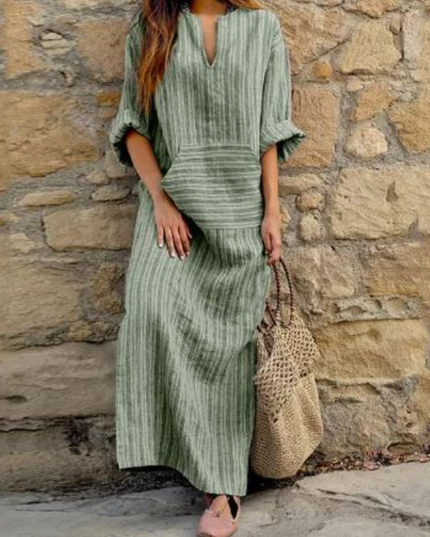 Rita - Lässiges Maxikleid mit Streifen und V-Ausschnitt