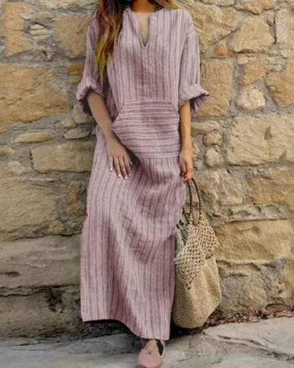 Rita - Lässiges Maxikleid mit Streifen und V-Ausschnitt