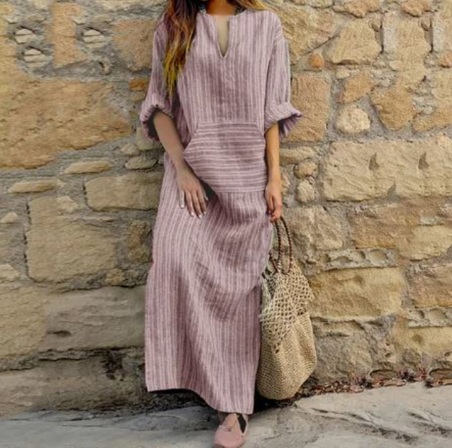 Rita - Lässiges Maxikleid mit Streifen und V-Ausschnitt