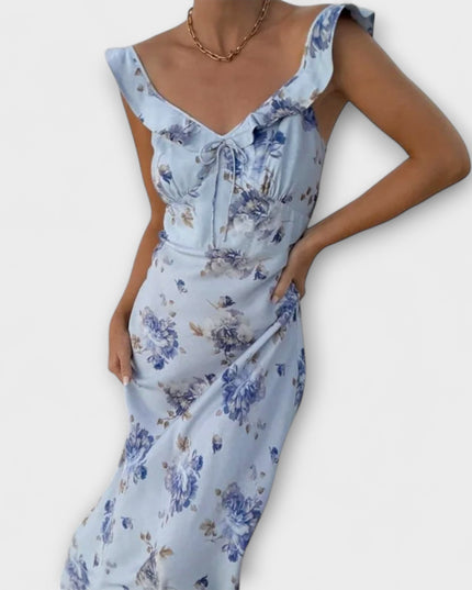 Lisa - Kryptografisches Floralprint Plunge Maxi Kleid