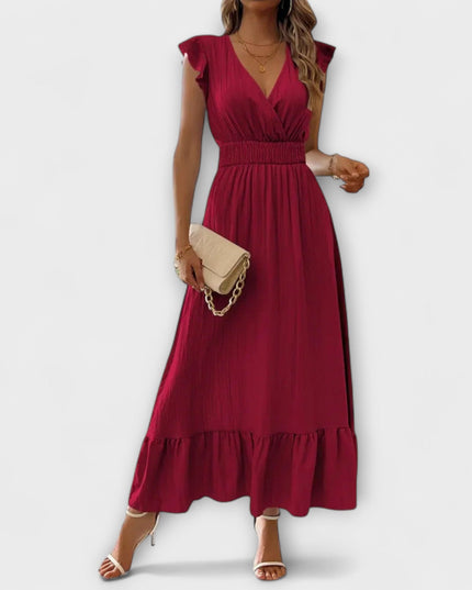 Klara - Maxikleid mit gerüschten Ärmeln und tiefem V-Ausschnitt