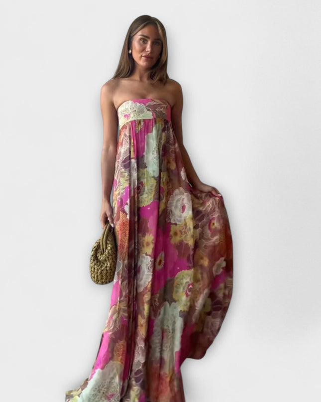 Katharina - Schickes Retro Trägerloses Plissiertes Maxikleid