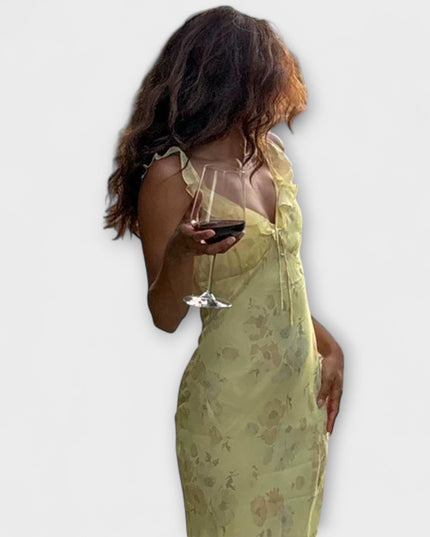 Lisa - Kryptografisches Floralprint Plunge Maxi Kleid