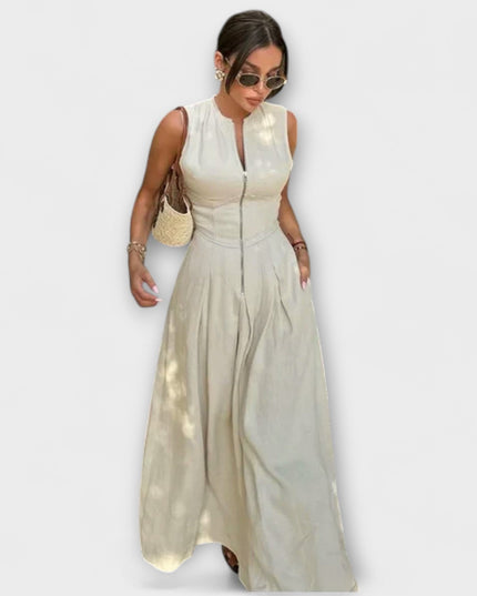 Eva - Ärmelloses Plissee Bodycon Midi Kleid