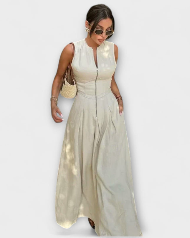 Eva - Ärmelloses Plissee Bodycon Midi Kleid