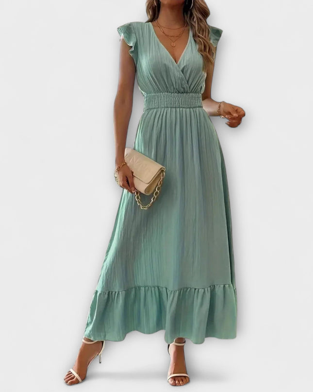 Klara - Maxikleid mit gerüschten Ärmeln und tiefem V-Ausschnitt