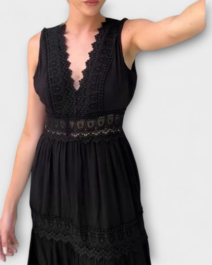 Hannelore - Elegantes V-Ausschnitt Spitzenkleid