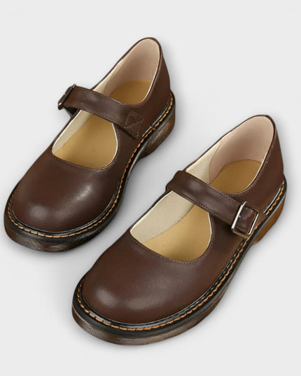 Damen Vintage Siglinde Schuhe – Klassische Leder Schuhe mit Riemchen & Komfortsohle