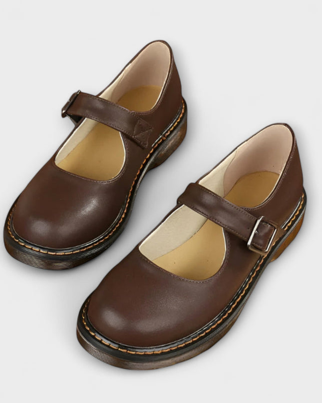 Damen Vintage Siglinde Schuhe – Klassische Leder Schuhe mit Riemchen & Komfortsohle