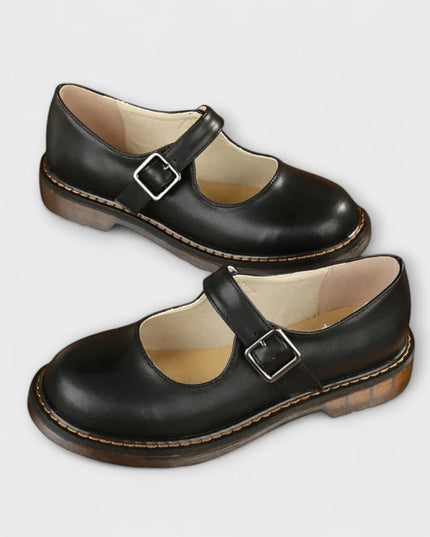 Damen Vintage Siglinde Schuhe – Klassische Leder Schuhe mit Riemchen & Komfortsohle
