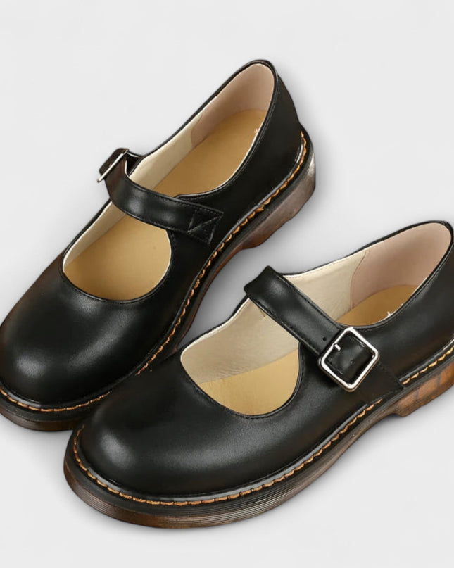 Damen Vintage Siglinde Schuhe – Klassische Leder Schuhe mit Riemchen & Komfortsohle