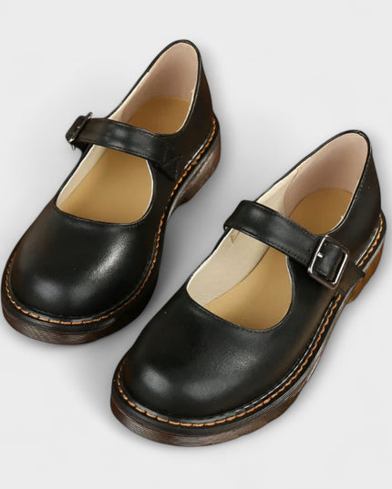 Damen Vintage Siglinde Schuhe – Klassische Leder Schuhe mit Riemchen & Komfortsohle